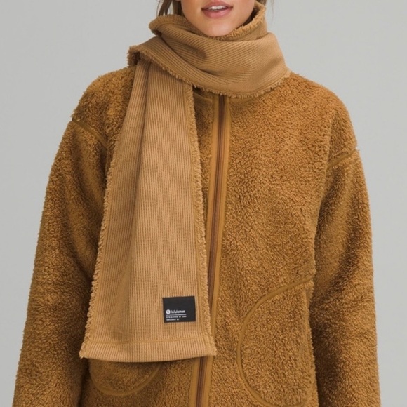 LULULEMON Customizable Snap Skinny Fleece Scarf OS Camel Brown Gorpcore Casual - Picture 11 of 16